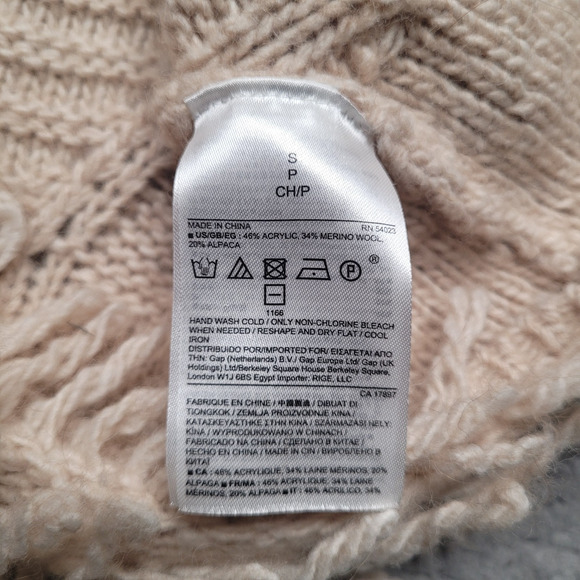 Banana Republic Sweater Small Tan Cable Knit Fringe Western Boho Wool Alpaca - Picture 9 of 10